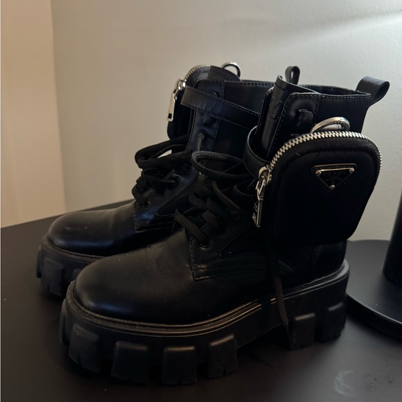 Prada Black Combat Boots with Detachable Pouch - Picture 2 of 3